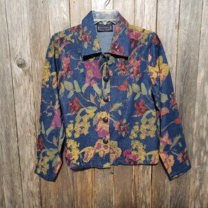 New Directions S Jean Jacket Blue Floral Sequin Embroidered Artsy Indie Cottage